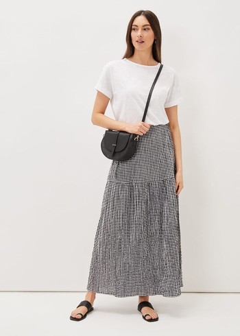 Phase Eight Tyrina Cotton Gingham Wrap Skirts Black/White USA | 4215938-UF